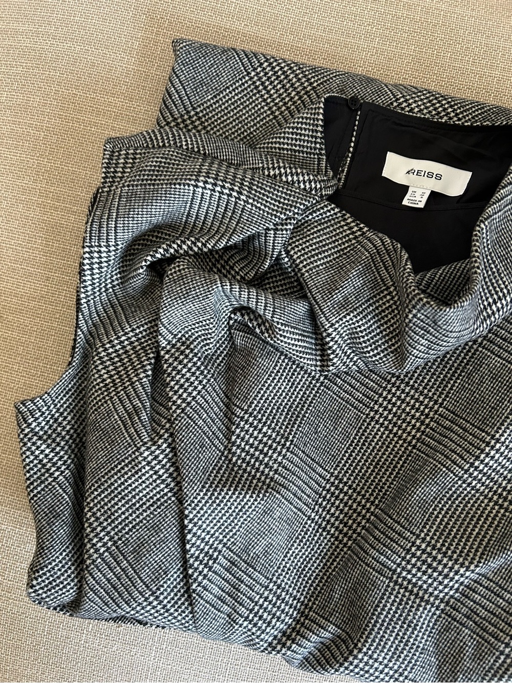 REISS Clara Midi Dress Grey Check Wool-Blend Tailored Classic - Picture 7 of 11